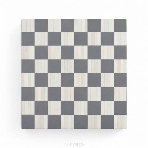 Checkerboard Bone Inlay Open Shelf Side Table
