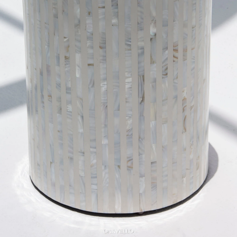 Ivory Sunburst Bone Inlay Drum Side Table