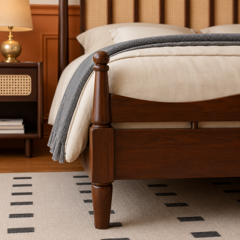 Lumis Arch Bed | Mango Wood & Rattan Cane Four-Poster Bed | Oakvello