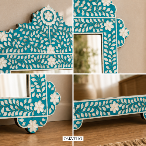 White Floral Shell Inlay 3-Drawer Bedside Table