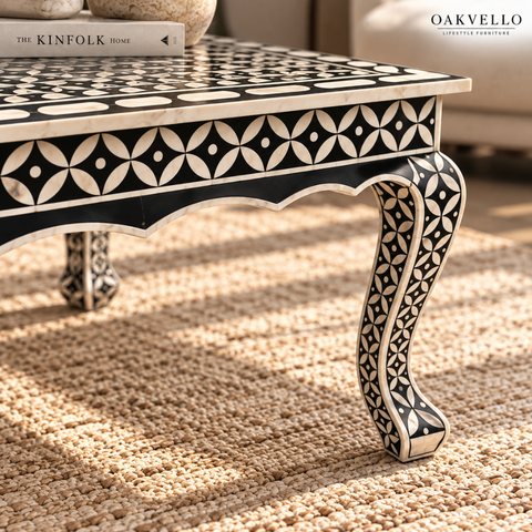 Oakvello Handcrafted Black and White Bone Inlay  Rectangular  Coffee Table