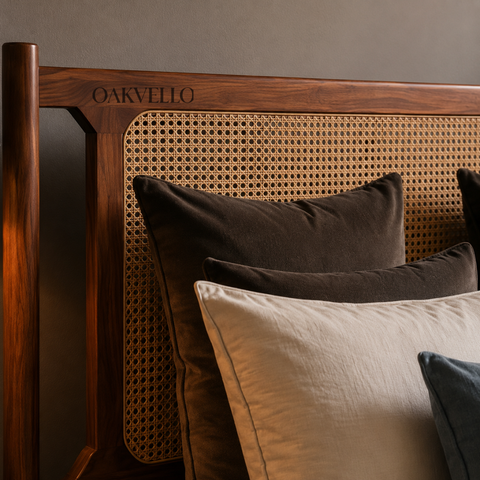 Riviera Rattan Bed – Solid Teakwood & Cane Headboard