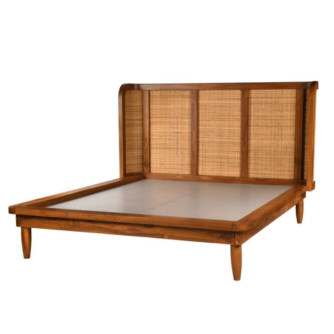 Aethel Handcrafted Teak Wood Cane Bed | Luxury Bedroom Furniture – Oakvello