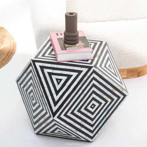 Obsidian Diamond Bone Inlay Side Table