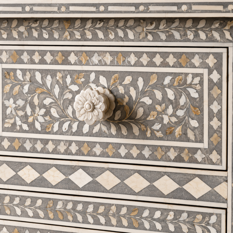 Grey Floral Bone Inlay 7-Drawer Chest of Drawers