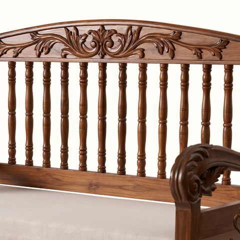 The Rajwada Swing – Handcrafted Teak Wood Indian Courtyard Swing with Beige Fabric