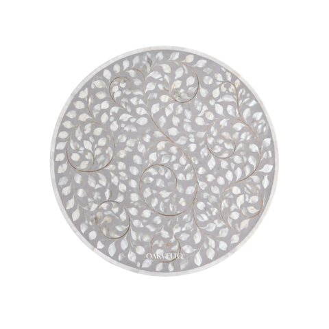 Shell Inlay Round Drum Side Table