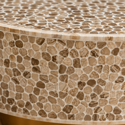 Round Pearl Inlay Coffee Table with Brass Gold Base