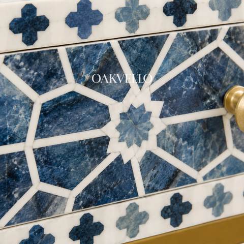 Blue Star Shell Inlay Console Table with Gold Iron Frame
