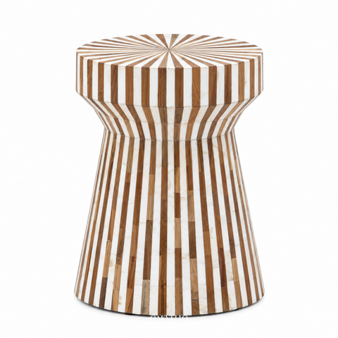 Striped Bone Inlay Side Table – Handcrafted Accent Table