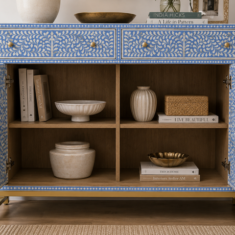 Floral Bone Inlay Cabinet | Handcrafted Artisan Storage Furniture – Oakvello