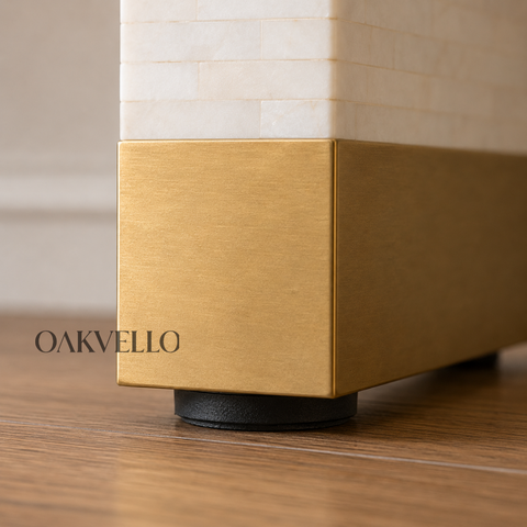 Ivory Bone Inlay Arch Console Table with Gold Brass Feet