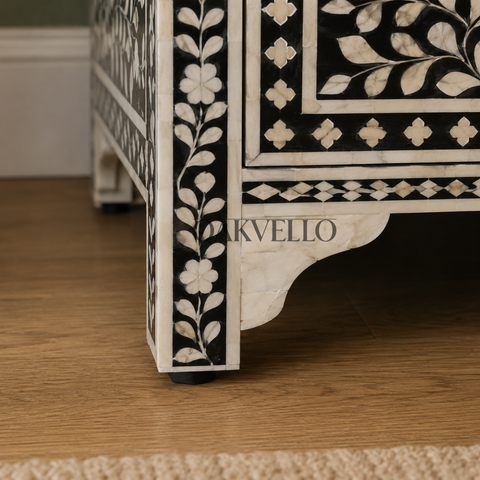 Noir Bloom Bone Inlay Bedside Table