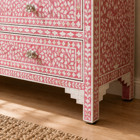 Pink Floral Bone Inlay 7-Drawer Dresser