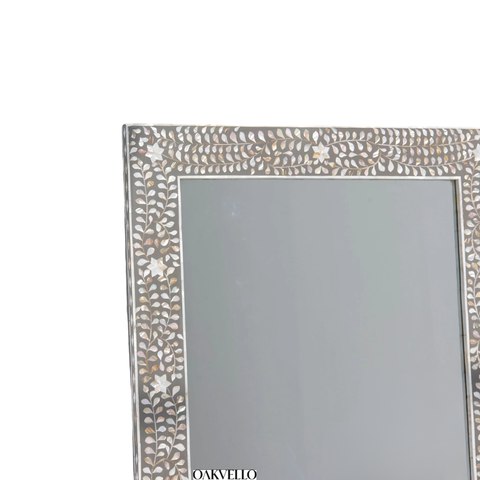 Shell Inlay Geometric Hexagon Full Length Floor Mirror – Grey & White