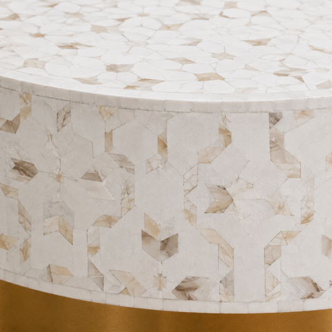 Round Pearl Inlay Coffee Table with Brass Gold Base | 90cm