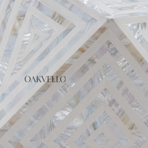 White Diamond Bone Inlay Geometric Hexagonal Side Table