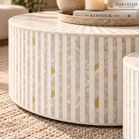 Cream Mosaic Nesting Coffee Table I Oakvello