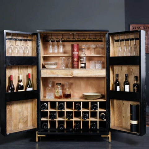 Mandala Solid Wood Bar Cabinet | Handcrafted Home Bar Storage – Oakvello