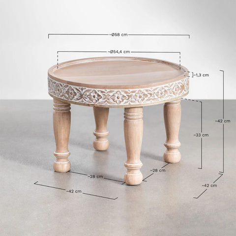 Round Solid Mango Wood Coffee Table | Natural Living Room Centre Table – Oakvello