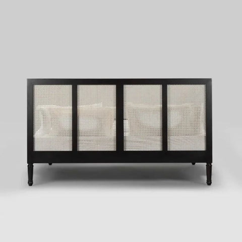Solid Wood Cane Rattan Bed | Handcrafted Boho Bedroom Furniture – Oakvello