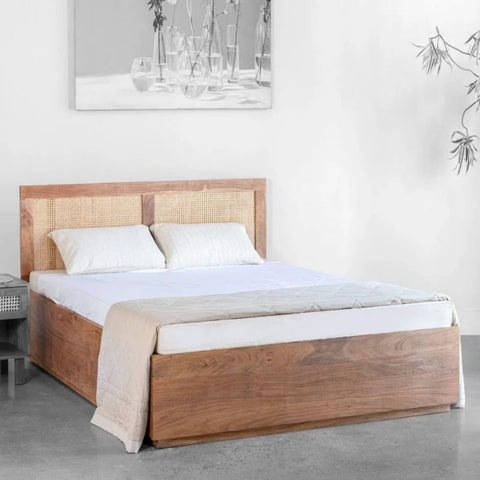 Jodhpur Premium Rattan & Solid Wood Single Bed | Handcrafted Bedroom Furniture – Oakvello