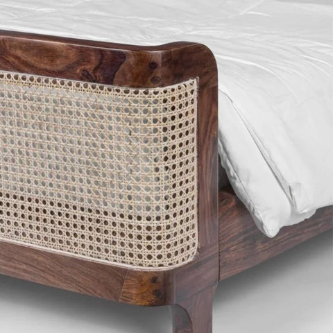 Jodhpur Solid Wood Bed with Cane | Handcrafted Rattan Bedroom Furniture – Oakvello