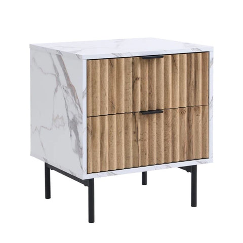 Marble Effect 2-Drawer Bedside Table | Solid Wood Luxury Nightstand – Oakvello