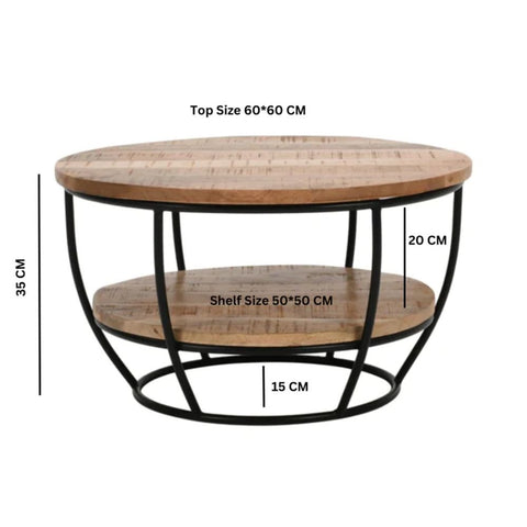 Solid Mango Wood & Metal Coffee Table with Shelf | Living Room Furniture – Oakvello