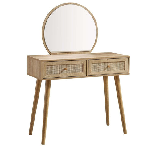 Natural Rattan Dressing Table with Mirror | Boho Bedroom Vanity Furniture – Oakvello