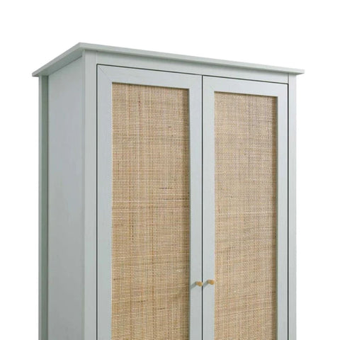 Rattan & Solid Wood Double Wardrobe with 1 Drawer | Boho Bedroom Storage – Oakvello