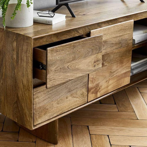 Natural Solid Wood Sideboard TV Cabinet | Media Console & Storage – Oakvello