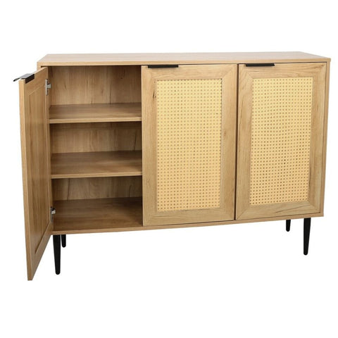 Solid Wood Storage Cabinet with 3 Rattan Doors | Boho Living Room Furniture – Oakvello