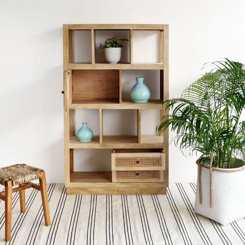 Natural Solid Wood Bookshelf | Living Room Display & Storage Furniture – Oakvello