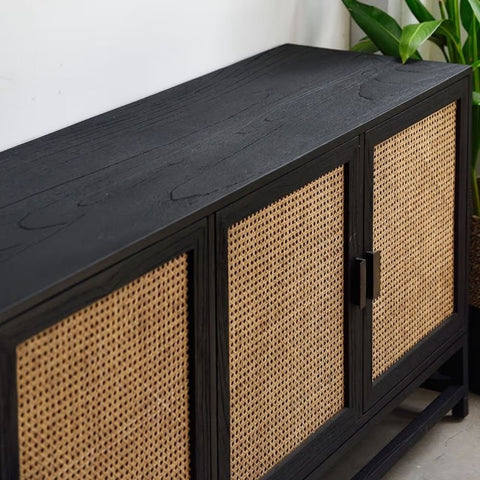 4-Door Black Sideboard | Bold Storage Cabinet for Living Room – Oakvello