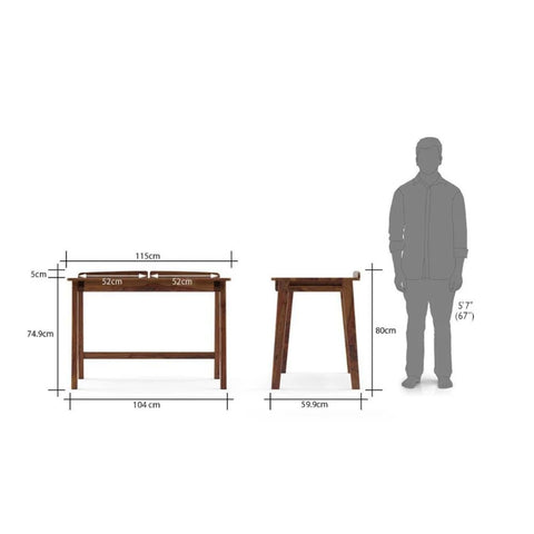 Teak Finish Solid Wood Study Table | Home Office Writing Desk – Oakvello