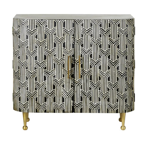 Ajmeri Black & White Bone Inlay Cabinet | Artisan Storage Furniture – Oakvello
