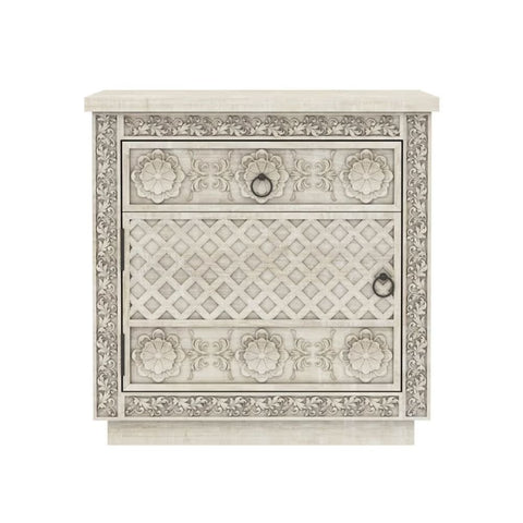 Hand Carved Solid Wood Bedside Table | Artisan Handcrafted Nightstand – Oakvello