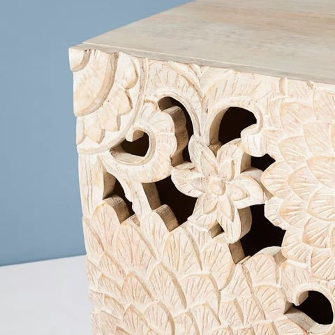 Hand Carved Solid Wood Entryway Cabinet | Artisan Hallway Storage – Oakvello