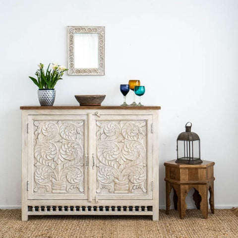 Persia White Solid Wood Sideboard | Living Room Storage Cabinet – Oakvello