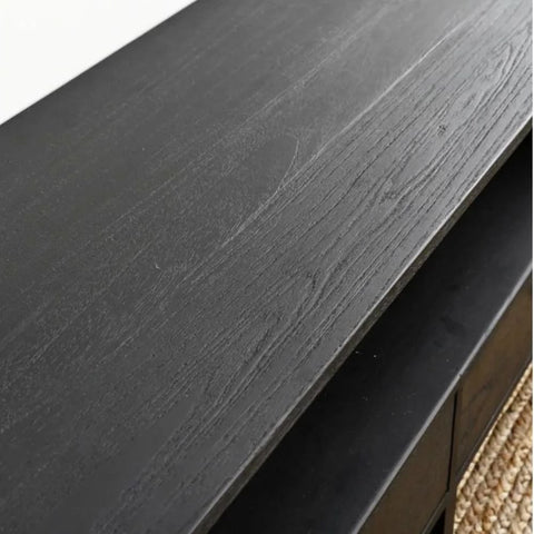 Solid Wood TV Unit with Cane Work | Boho Media Console & Living Room Storage – Oakvello