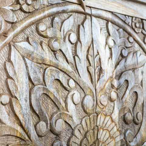 Hand Carved Artisanal Solid Wood Sideboard | Handcrafted Living Room Storage – Oakvello