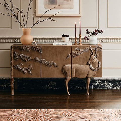 Hand Carved Solid Wood Sideboard | Artisan Handcrafted Living Room Storage – Oakvello