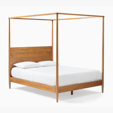 Mid-Century Solid Wood Canopy Bed | Statement Bedroom Furniture – Oakvello