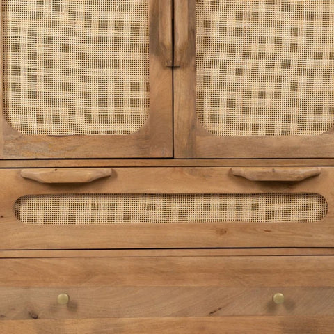 Solid Sheesham Wood & Rattan Sideboard | Boho Living Room Storage – Oakvello