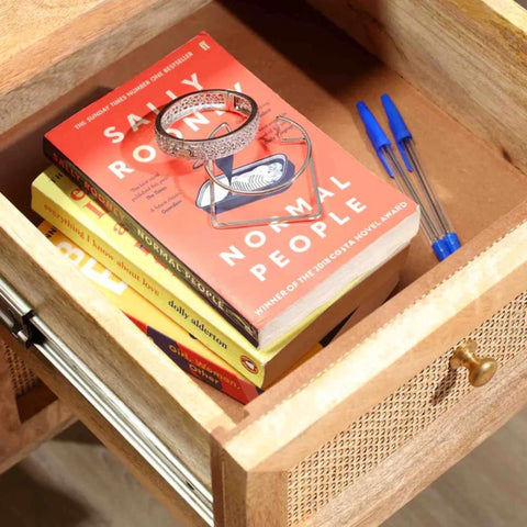 Rattan & Solid Wood Study Table | Boho Home Office Writing Desk – Oakvello
