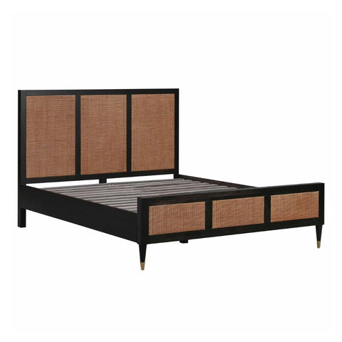 Rattan Cane Solid Wood Bed | Handcrafted Boho Bedroom Furniture – Oakvello