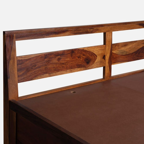 Teak Finish Solid Sheesham Wood Bed with Box Storage | Bedroom Furniture – Oakvello