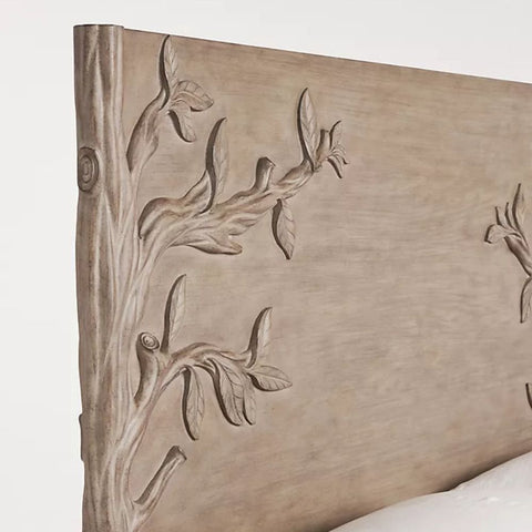 Carved Floral Solid Wood Bed | Handcrafted Bedroom Furniture – Oakvello