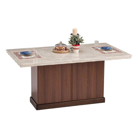 Jaipuri Marble Top Dining Table | Solid Wood Base Kitchen Furniture – Oakvello